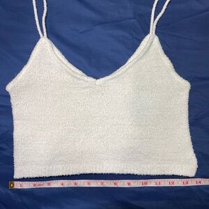 Fuzzy white garage cropped tank top